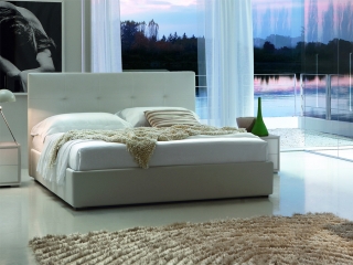 Ліжко Dedalo 1620x2000 з контейнером, біла екошкіра
